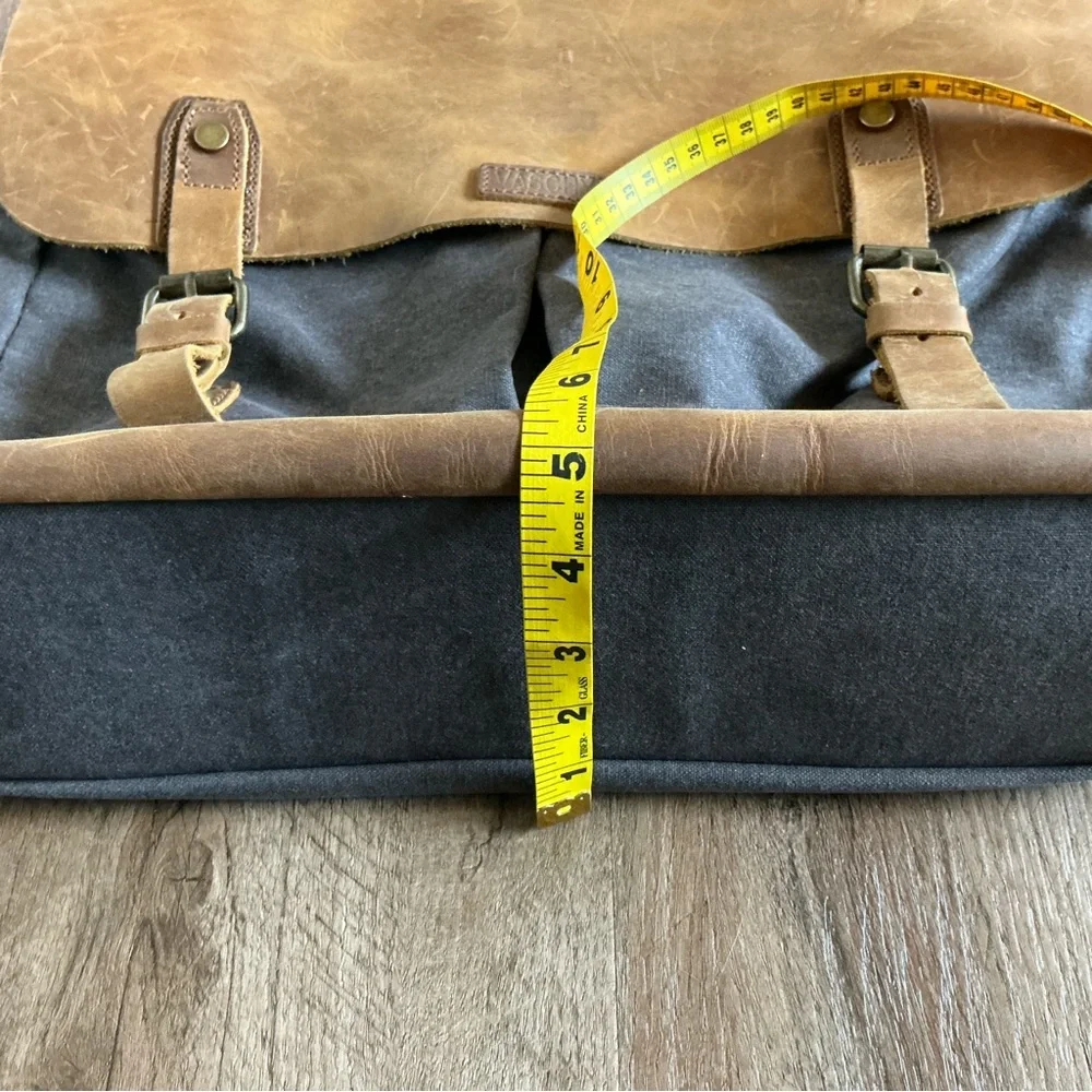 Messenger Bag VASCHY Brown Leather Denim Canvas Computer Pockets Crossbody Tote